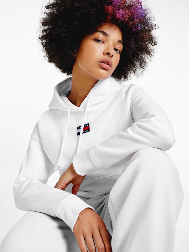 Női Tommy Hilfiger Organic Pamut Tommy Badge Hoodies Fehér | HU 160OKI